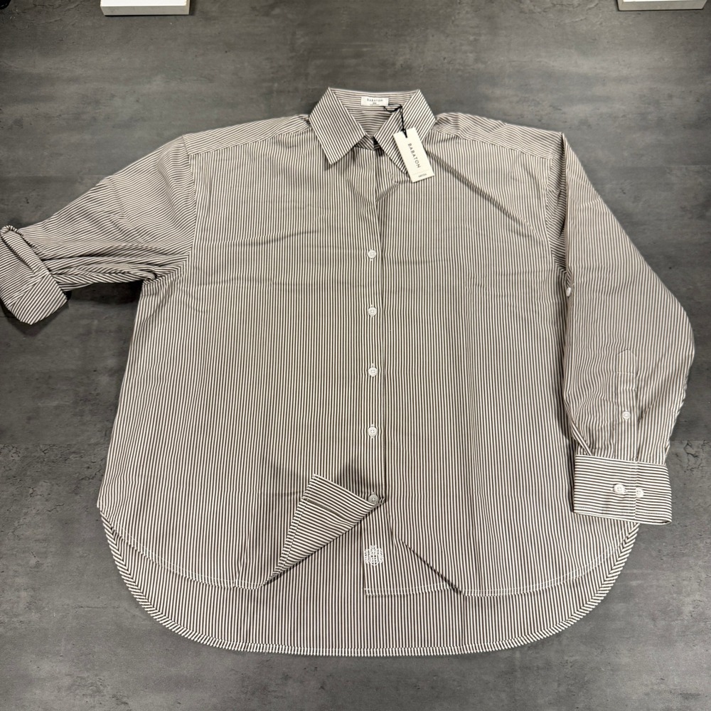 Aritzia Babaton Button Up Womens 2XS Brown White Pinstripe Oversized RollUp